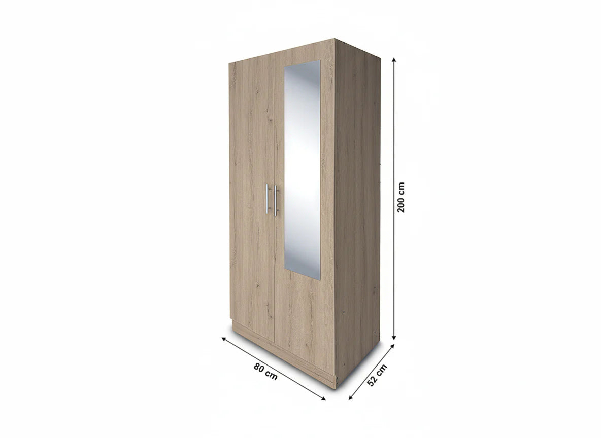 Armario dormitorio 2 puertas espejo 200x80x52 cm blanco o cambria