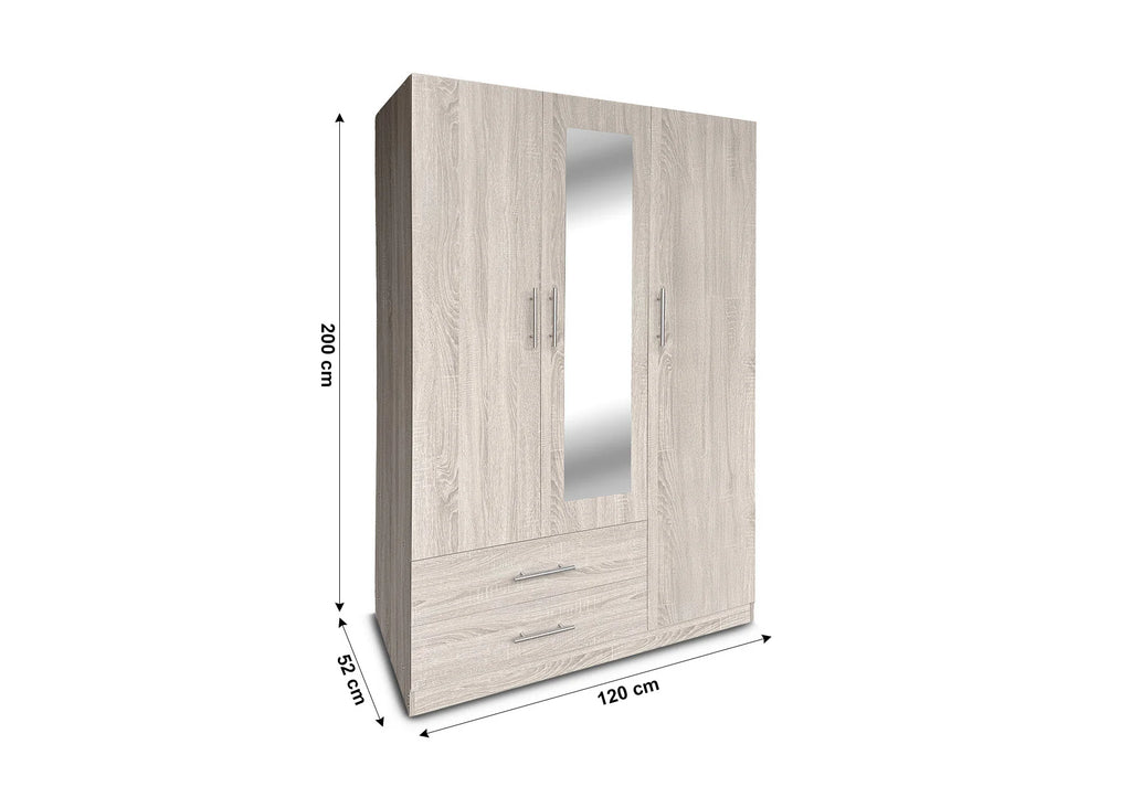 Armario dormitorio 3 puertas espejo 120x200 cm blanco o cambria moderno barato