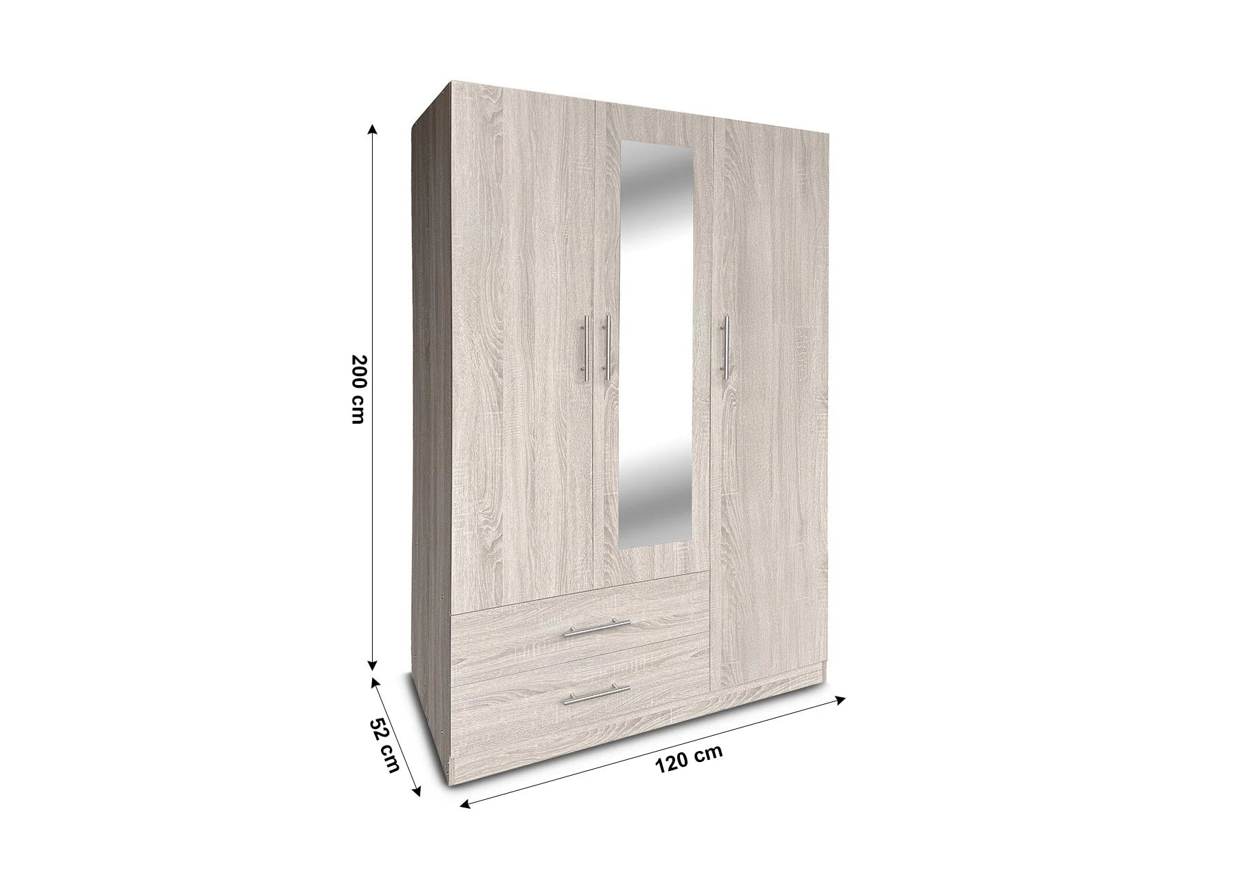 Armario dormitorio 3 puertas espejo 120x200 cm blanco o cambria moderno barato
