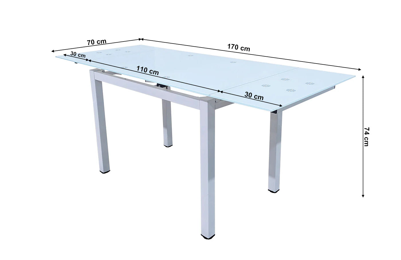 Mesa extensible de cristal comedor 110/170 cm con 6 sillas
