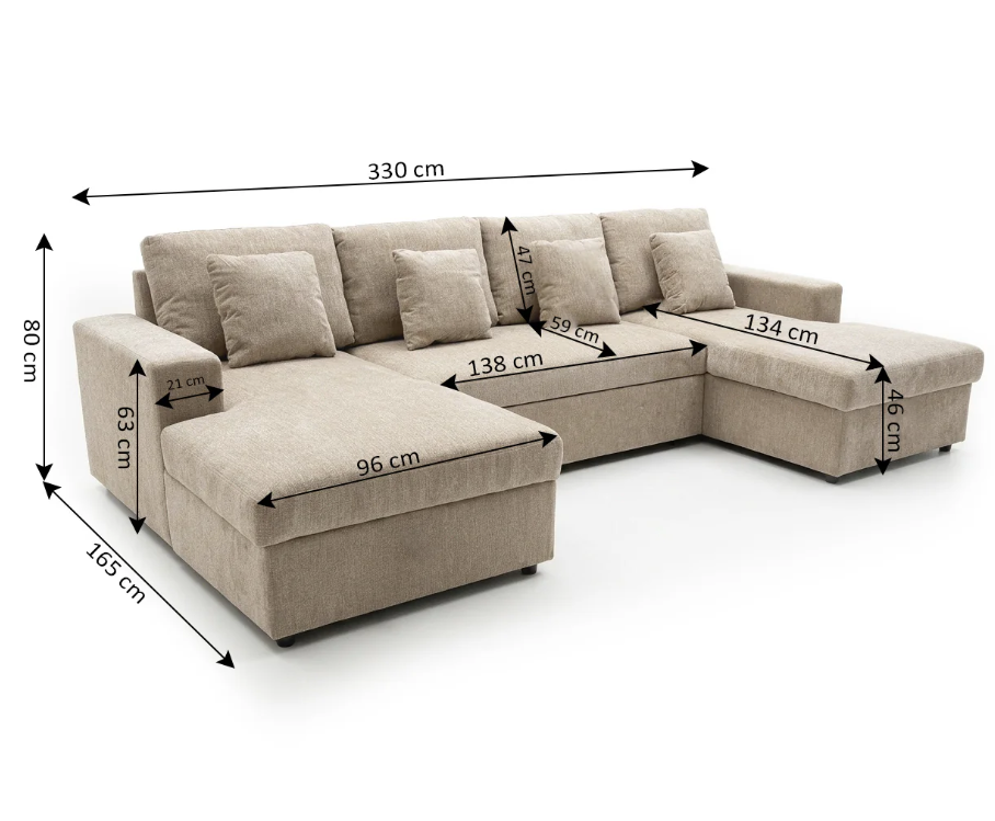 Sofá Cama Doble Chaise Longue Castle 330cm con Arcón