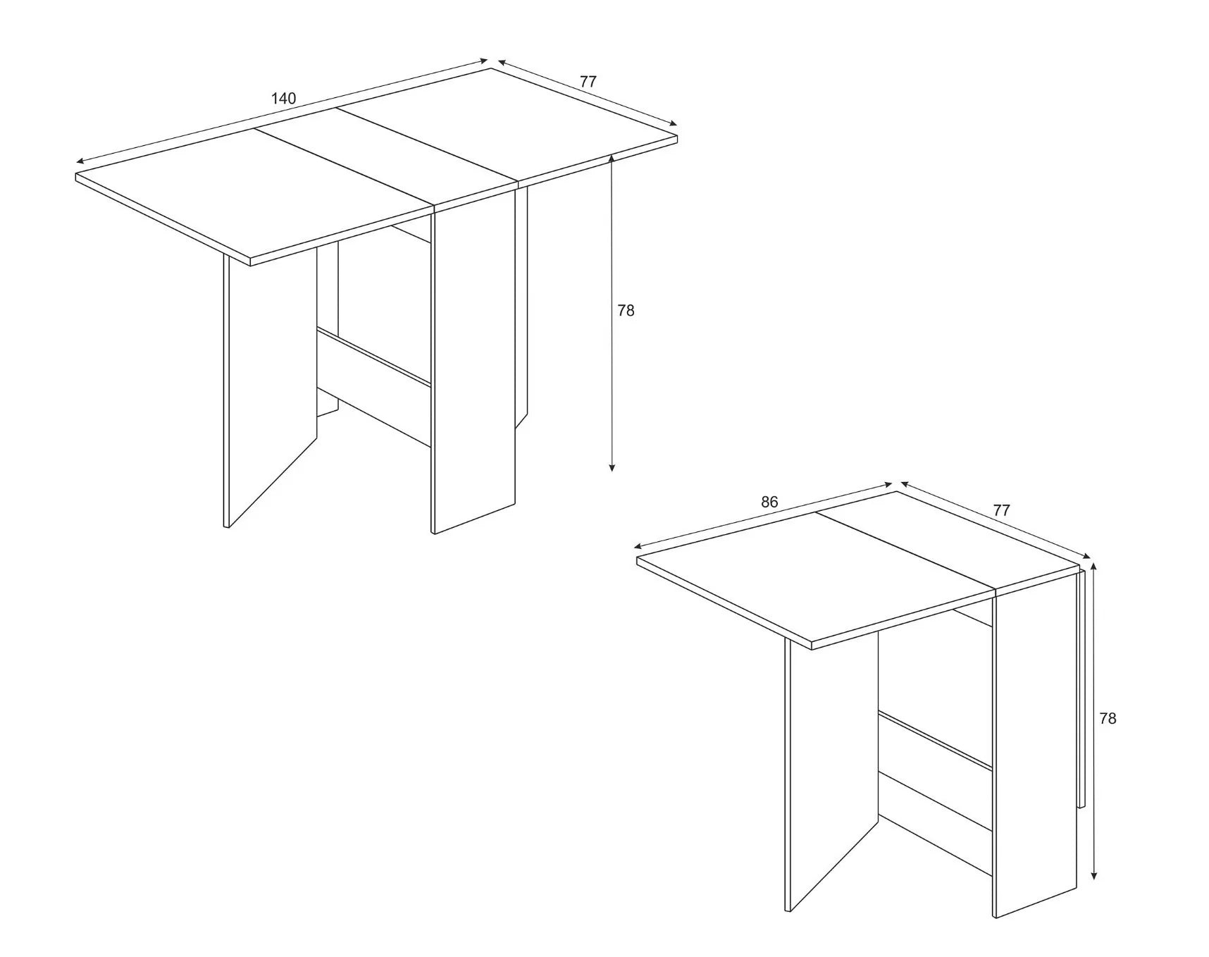Mesa auxiliar plegable con alas 140x77x78 cm extensible