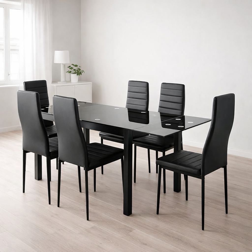 Mesa extensible de cristal comedor 110/170 cm con 6 sillas