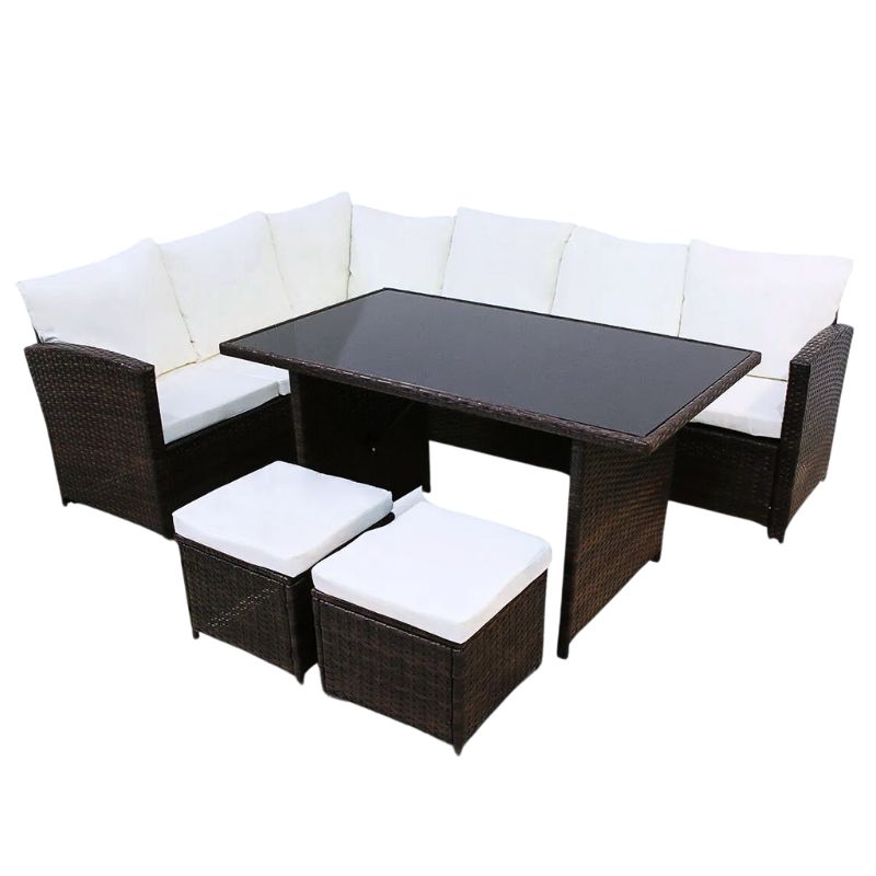 Sofá Rinconera Jardín Ratán Exterior 230x175 cm con Mesa y 2 Pufs