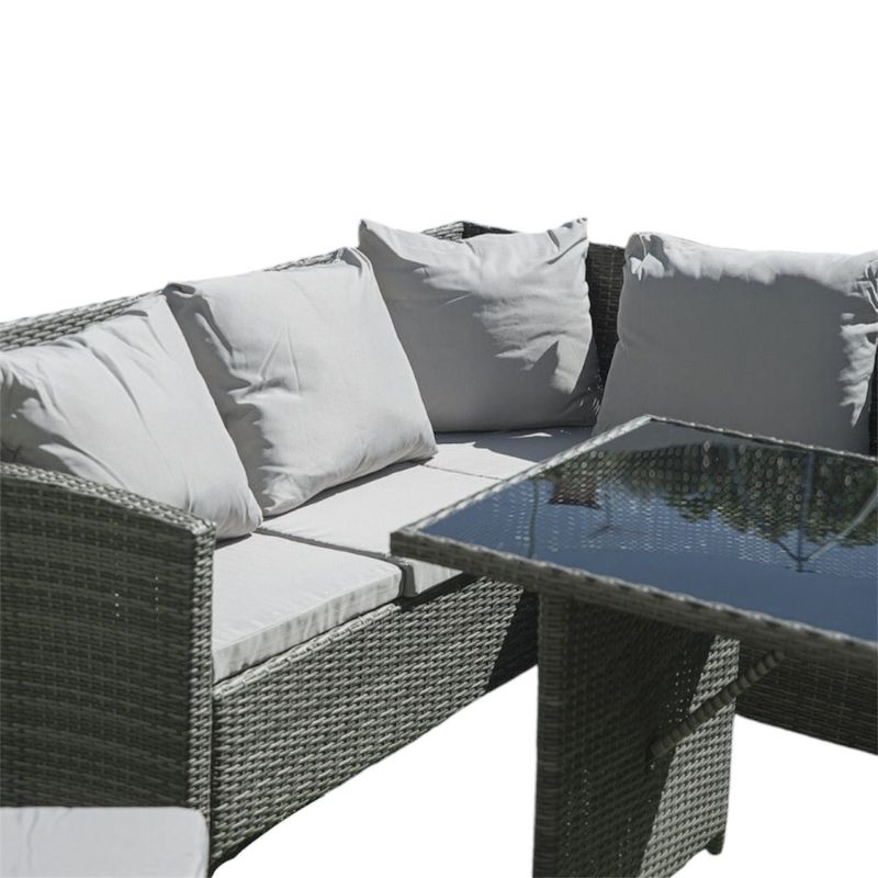 Sofá Rinconera Jardín Ratán Exterior 230x175 cm con Mesa y 2 Pufs