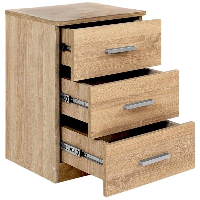 Mesita de noche 3 cajones con tiradores metal 35x40 cm