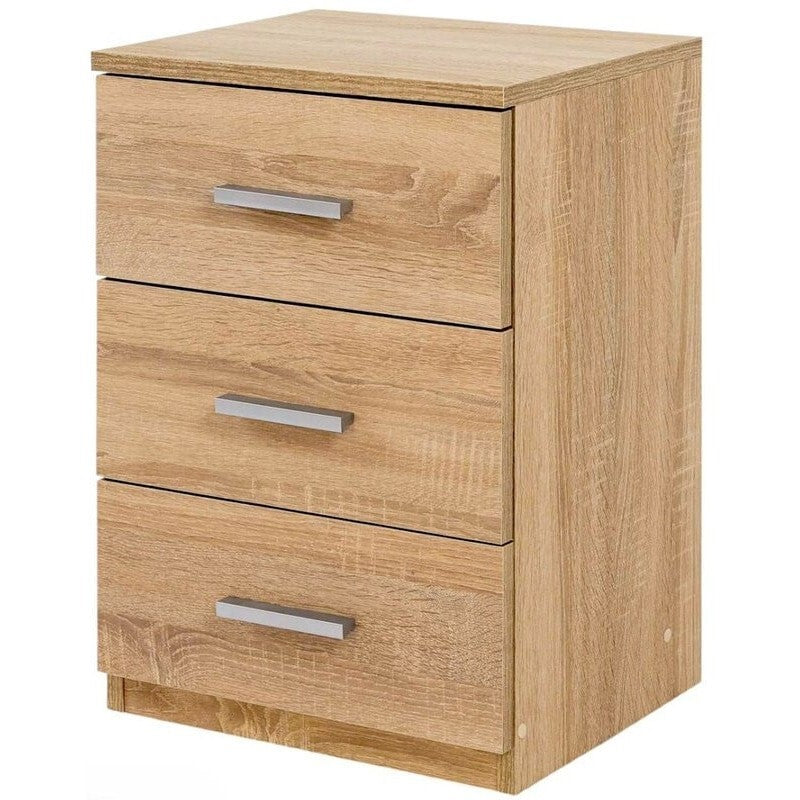 Mesita de noche 3 cajones con tiradores metal 35x40 cm