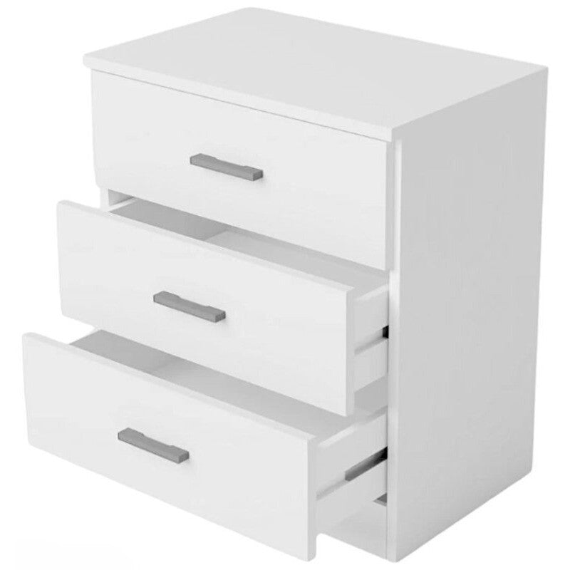 Mesita de noche 3 cajones con tiradores metal 35x40 cm