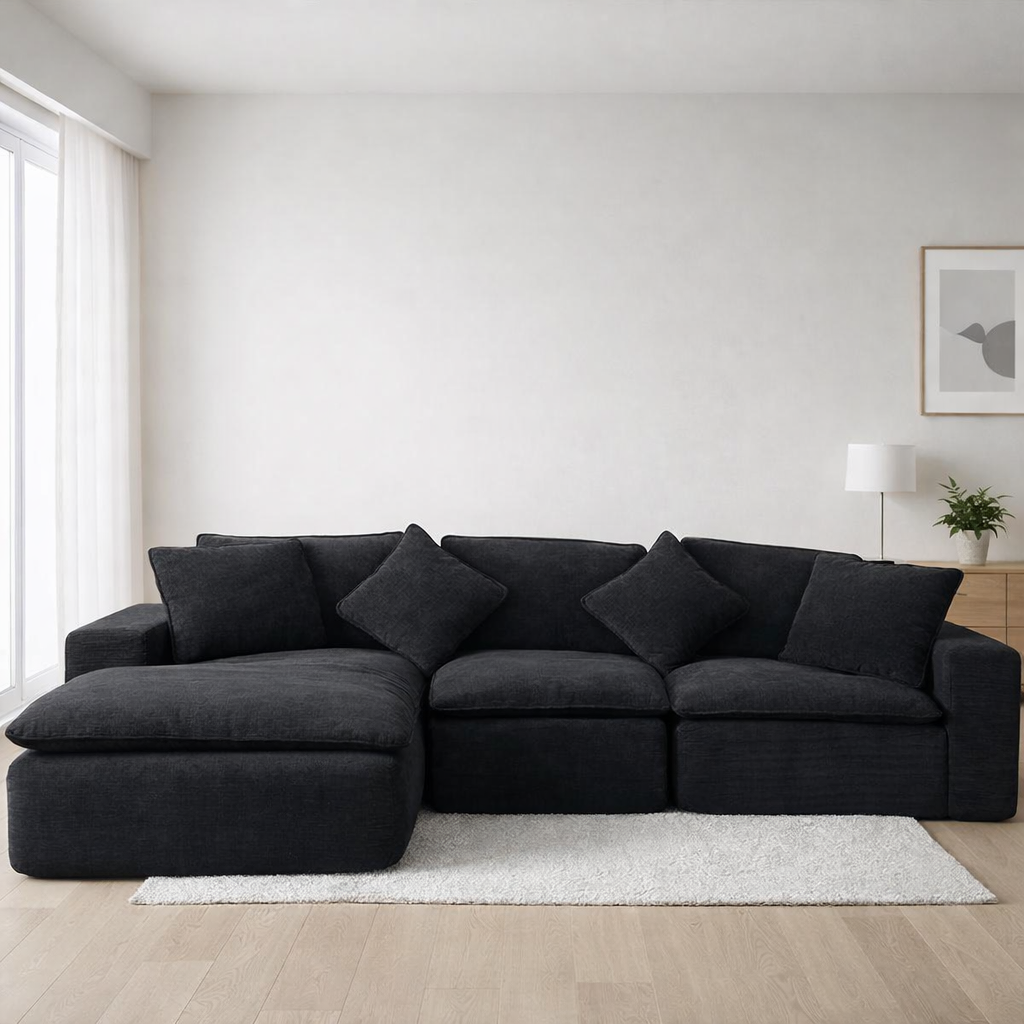 Sofá Paola Modular Chaise Longue Negro 284x102x56