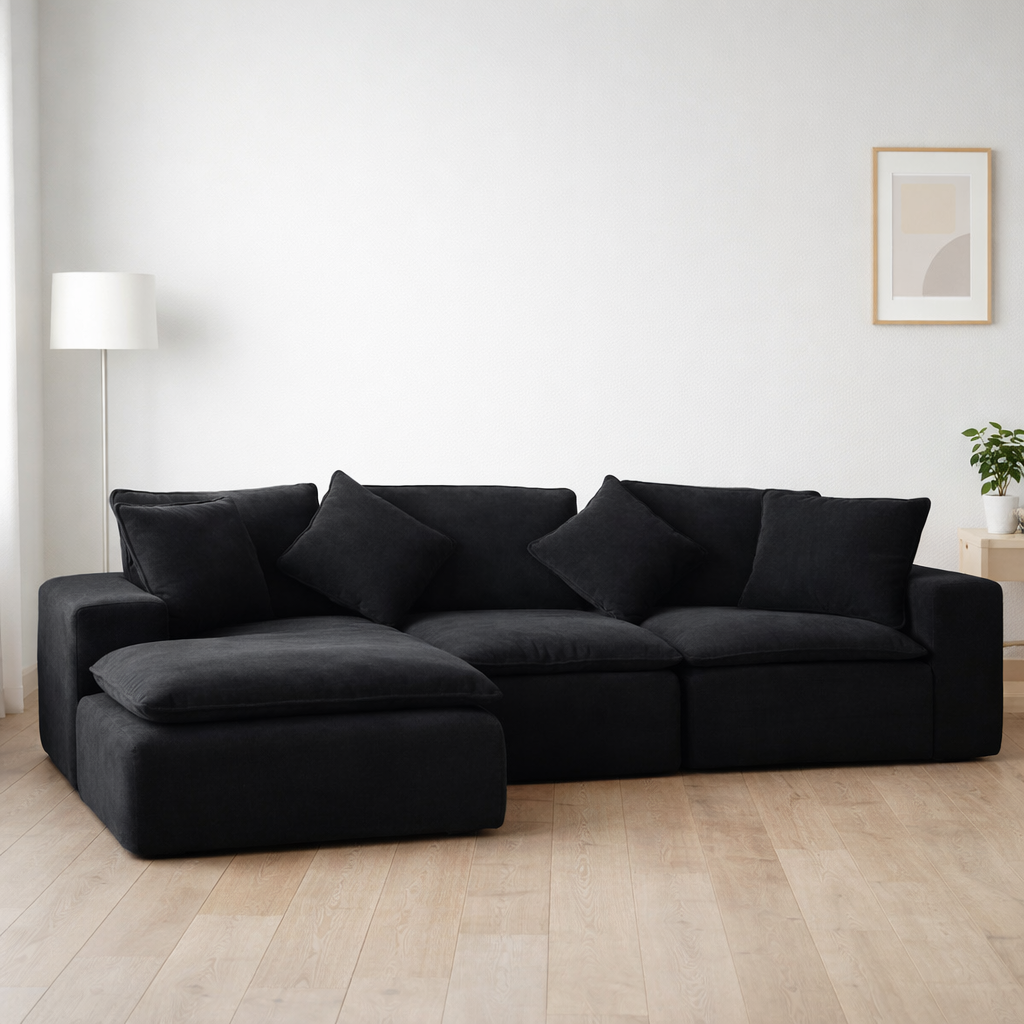 Sofá Paola Modular Chaise Longue Negro 284x102x56