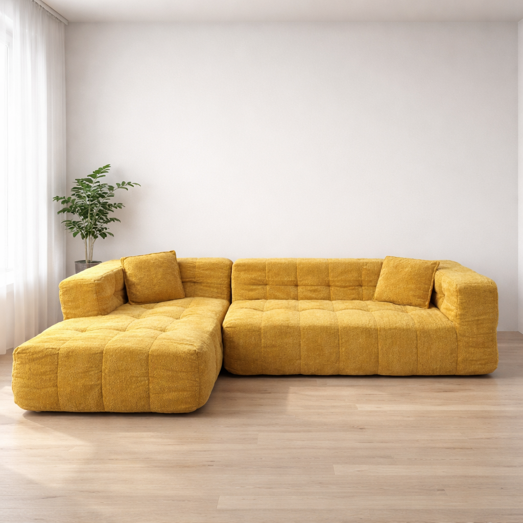 Sofá modular mostaza grande moderno 270x100x70 chenilla