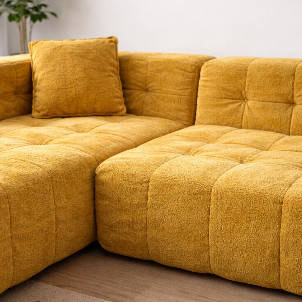 Sofá modular mostaza grande moderno 270x100x70 chenilla