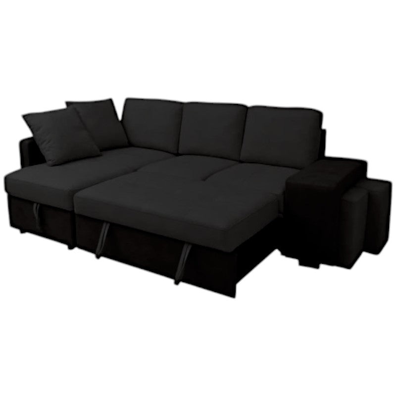 Sofá cama chaise longue arcón con puffs