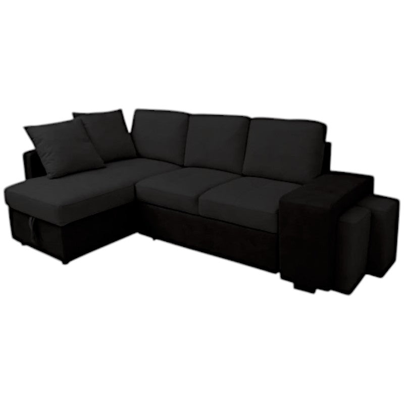 Sofá cama chaise longue arcón con puffs