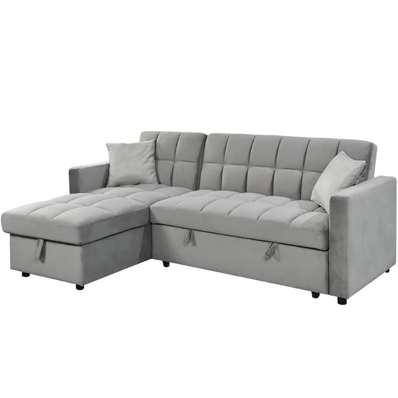 Sofá Cama 210x145 cm en Terciopelo Gris con Almacenaje y Cojines