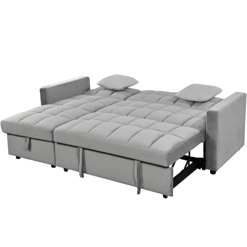 Sofá Cama 210x145 cm en Terciopelo Gris con Almacenaje y Cojines