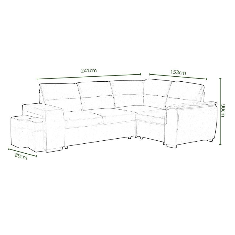 Sofá cama rinconera con puffs en terciopelo