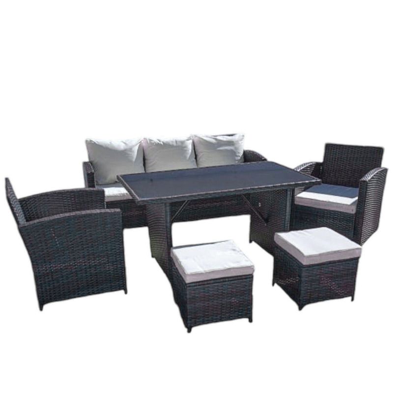 Conjunto Jardín Ratán Completo 6 Piezas 155x62x72cm Gris o Marrón