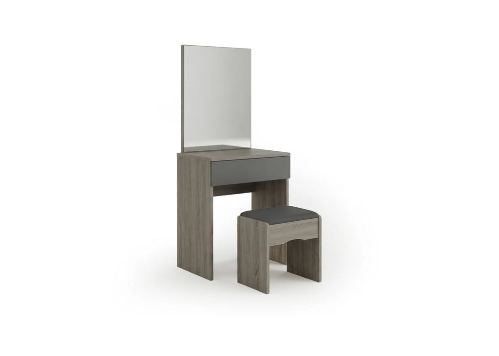 Tocador con Espejo y Taburete Gris
