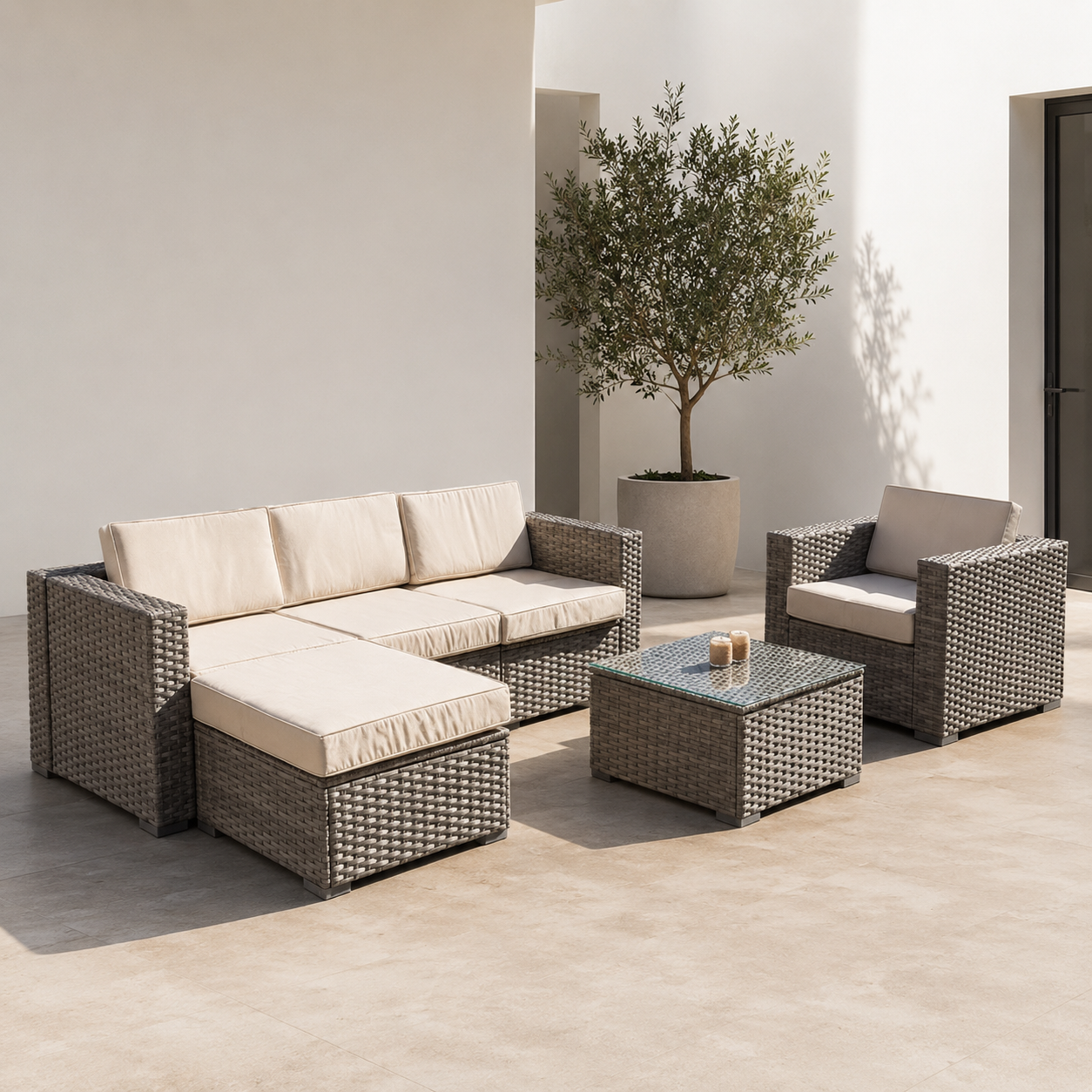 Conjunto de jardín - Sofa Chaise Longue + Sillon + Mesa de Ratan