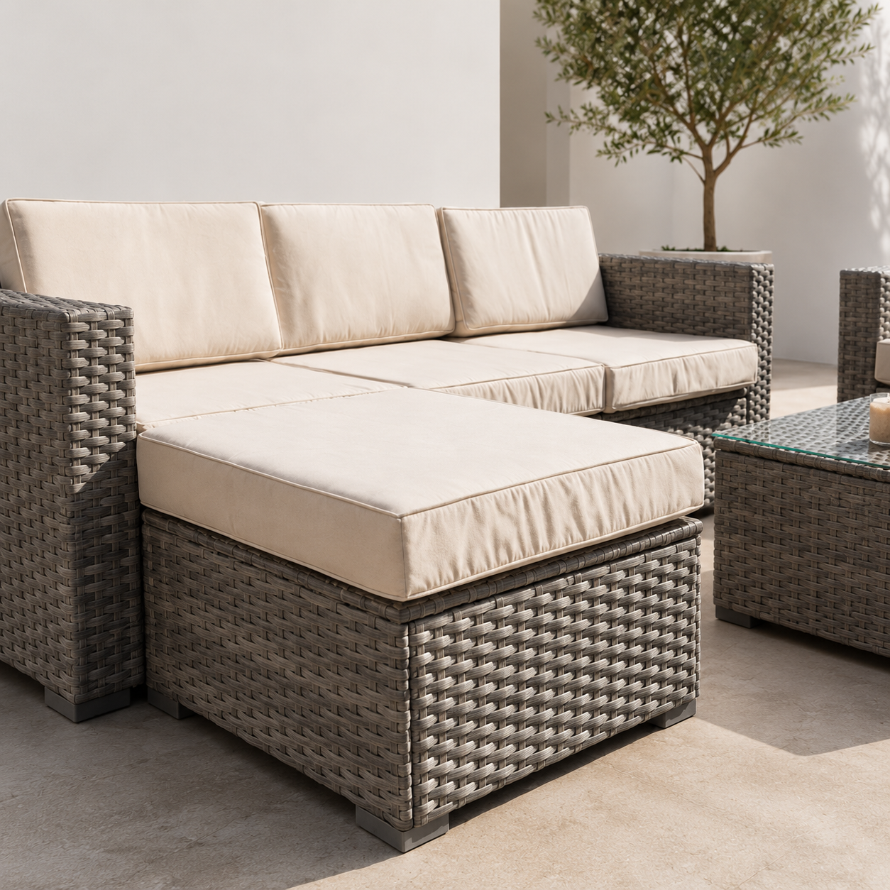 Conjunto de jardín - Sofa Chaise Longue + Sillon + Mesa de Ratan